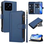 For Xiaomi 14 Magnetic Closure 9 Card Slots Zipper Leather Case with Hand Strap(Dark Blue)