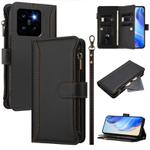 For Xiaomi 14 Pro Magnetic Closure 9 Card Slots Zipper Leather Case with Hand Strap(Black)