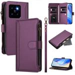 For Xiaomi 14 Pro Magnetic Closure 9 Card Slots Zipper Leather Case with Hand Strap(Purple)