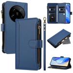 For Xiaomi 14 Ultra Magnetic Closure 9 Card Slots Zipper Leather Case with Hand Strap(Dark Blue)