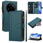 For Xiaomi 14 Ultra Magnetic Closure 9 Card Slots Zipper Leather Case with Hand Strap(Dark Green)