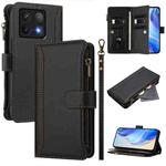 For Xiaomi 14T Magnetic Closure Nine Card Slots Zipper Leather Case with Hand Strap(Black)