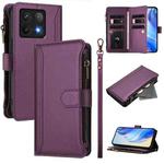 For Xiaomi 14T Pro Magnetic Closure Nine Card Slots Zipper Leather Case with Hand Strap(Purple)