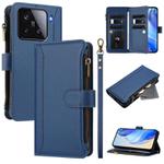 For Xiaomi 15 Magnetic Closure Nine Card Slots Zipper Leather Case with Hand Strap(Dark Blue)