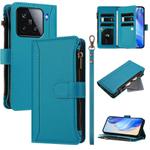 For Xiaomi 15 Magnetic Closure 9 Card Slots Zipper Leather Case with Hand Strap(Turquoise)