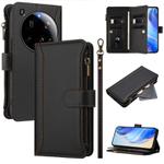 For Xiaomi 15 Ultra Magnetic Closure 9 Card Slots Zipper Leather Case with Hand Strap(Black)
