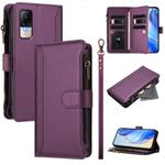For Xiaomi Civi 1S Magnetic Closure 9 Card Slots Zipper Leather Case with Hand Strap(Purple)