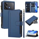 For Xiaomi Poco X6 Neo Magnetic Closure 9 Card Slots Zipper Leather Case with Hand Strap(Dark Blue)