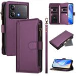 For Xiaomi Poco X6 Neo Magnetic Closure 9 Card Slots Zipper Leather Case with Hand Strap(Purple)