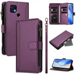 For Xiaomi Poco C40 / Redmi 10C Magnetic Closure 9 Card Slots Zipper Leather Case with Hand Strap(Purple)