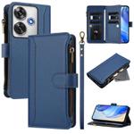 For Xiaomi Poco F6 Magnetic Closure 9 Card Slots Zipper Leather Case with Hand Strap(Dark Blue)