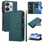 For Xiaomi Poco F6 Magnetic Closure 9 Card Slots Zipper Leather Case with Hand Strap(Dark Green)
