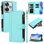 For Xiaomi Poco F6 Magnetic Closure 9 Card Slots Zipper Leather Case with Hand Strap(Mint Green)