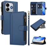 For Xiaomi Poco M7 Pro 5G Magnetic Closure 9 Card Slots Zipper Leather Case with Hand Strap(Dark Blue)