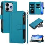 For Xiaomi Poco M7 Pro 5G Magnetic Closure 9 Card Slots Zipper Leather Case with Hand Strap(Turquoise)