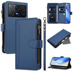 For Xiaomi Poco X6 Pro Magnetic Closure 9 Card Slots Zipper Leather Case with Hand Strap(Dark Blue)