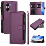 For Xiaomi Poco X7 Pro Magnetic Closure 9 Card Slots Zipper Leather Case with Hand Strap(Purple)