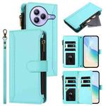 For Xiaomi Civi 5 Pro Magnetic Closure 9 Card Slots Zipper Leather Case with Hand Strap(Mint Green)