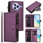 For Xiaomi Civi 5 Pro Magnetic Closure 9 Card Slots Zipper Leather Case with Hand Strap(Purple)