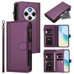 For Xiaomi Poco M7 5G / C75 4G Magnetic Closure 9 Card Slots Zipper Leather Case with Hand Strap(Purple)