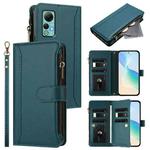 For Ulefone Note 14 Magnetic Closure 9 Card Slots Zipper Leather Case with Hand Strap(Dark Green)
