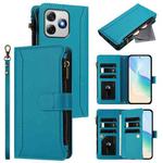 For Ulefone Note 18 Ultra / Note 18 Pro Magnetic Closure 9 Card Slots Zipper Leather Case with Hand Strap(Turquoise)