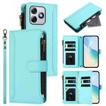 For Ulefone Note 18 Ultra / Note 18 Pro Magnetic Closure 9 Card Slots Zipper Leather Case with Hand Strap(Mint Green)