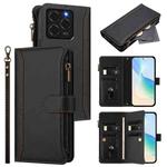 For Ulefone Note 20 Pro Magnetic Closure 9 Card Slots Zipper Leather Case with Hand Strap(Black)