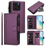 For Ulefone Note 20 Pro Magnetic Closure 9 Card Slots Zipper Leather Case with Hand Strap(Purple)