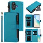 For Ulefone Note 21 Magnetic Closure 9 Card Slots Zipper Leather Case with Hand Strap(Turquoise)