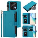For Umidigi G9 5G / Note 9 5G Magnetic Closure 9 Card Slots Zipper Leather Case with Hand Strap(Turquoise)