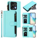 For Umidigi G9 5G / Note 9 5G Magnetic Closure 9 Card Slots Zipper Leather Case with Hand Strap(Mint Green)