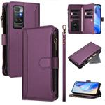 For Redmi 10 4G / 10 2022 Magnetic Closure Nine Card Slots Zipper Leather Case with Hand Strap(Purple)