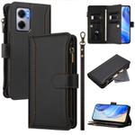For Redmi 10 5G / Note 11E / 11 Prime 5G Magnetic Closure Nine Card Slots Zipper Leather Case with Hand Strap(Black)