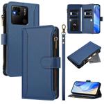 For Redmi 10A / 9C Magnetic Closure 9 Card Slots Zipper Leather Case with Hand Strap(Dark Blue)