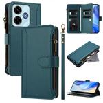 For Redmi 13x / Redmi 13 4G / 5G Magnetic Closure 9 Card Slots Zipper Leather Case with Hand Strap(Dark Green)