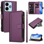 For Redmi 13x / Redmi 13 4G / 5G Magnetic Closure 9 Card Slots Zipper Leather Case with Hand Strap(Purple)