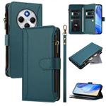 For Redmi 14C 4G / 14R 5G / A3 Pro Magnetic Closure Nine Card Slots Zipper Leather Case with Hand Strap(Dark Green)
