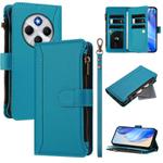 For Redmi 14C 4G / 14R 5G / A3 Pro Magnetic Closure Nine Card Slots Zipper Leather Case with Hand Strap(Turquoise)
