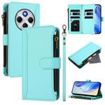 For Redmi 14C 4G / 14R 5G / A3 Pro Magnetic Closure Nine Card Slots Zipper Leather Case with Hand Strap(Mint Green)