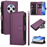 For Redmi 14C 4G / 14R 5G / A3 Pro Magnetic Closure Nine Card Slots Zipper Leather Case with Hand Strap(Purple)
