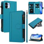 For Redmi A1 / A2 Magnetic Closure 9 Card Slots Zipper Leather Case with Hand Strap(Turquoise)
