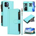 For Redmi A1+ / A2+ / Poco C50 / Poco C51 Magnetic Closure 9 Card Slots Zipper Leather Case with Hand Strap(Mint Green)