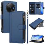 For Redmi A3 / A3x / Poco C61 Magnetic Closure 9 Card Slots Zipper Leather Case with Hand Strap(Dark Blue)