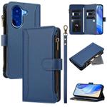 For Redmi A5 4G 173.3mm Magnetic Closure 9 Card Slots Zipper Leather Case with Hand Strap(Dark Blue)