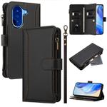 For Redmi A5 4G 173.3mm Magnetic Closure 9 Card Slots Zipper Leather Case with Hand Strap(Black)
