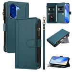 For Redmi A5 4G 173.3mm Magnetic Closure 9 Card Slots Zipper Leather Case with Hand Strap(Dark Green)