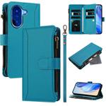 For Redmi A5 4G 173.3mm Magnetic Closure 9 Card Slots Zipper Leather Case with Hand Strap(Turquoise)