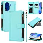 For Redmi A5 4G 173.3mm Magnetic Closure 9 Card Slots Zipper Leather Case with Hand Strap(Mint Green)