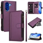 For Redmi A5 4G 173.3mm Magnetic Closure 9 Card Slots Zipper Leather Case with Hand Strap(Purple)